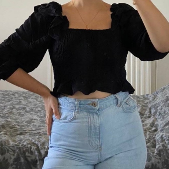 ZARA black long sleeve ruffle top - Picture 1 of 3